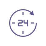 An illustrated icon of a 24 hour clock. This represents 24 hour access to Worlds End Studios.