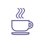 An illustrated icon of hot drink representing the café that is present at Worlds End Studios. 