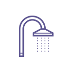 An illustrated icon of a shower. This represents that male and female showering facilities are present at Worlds End Studios.